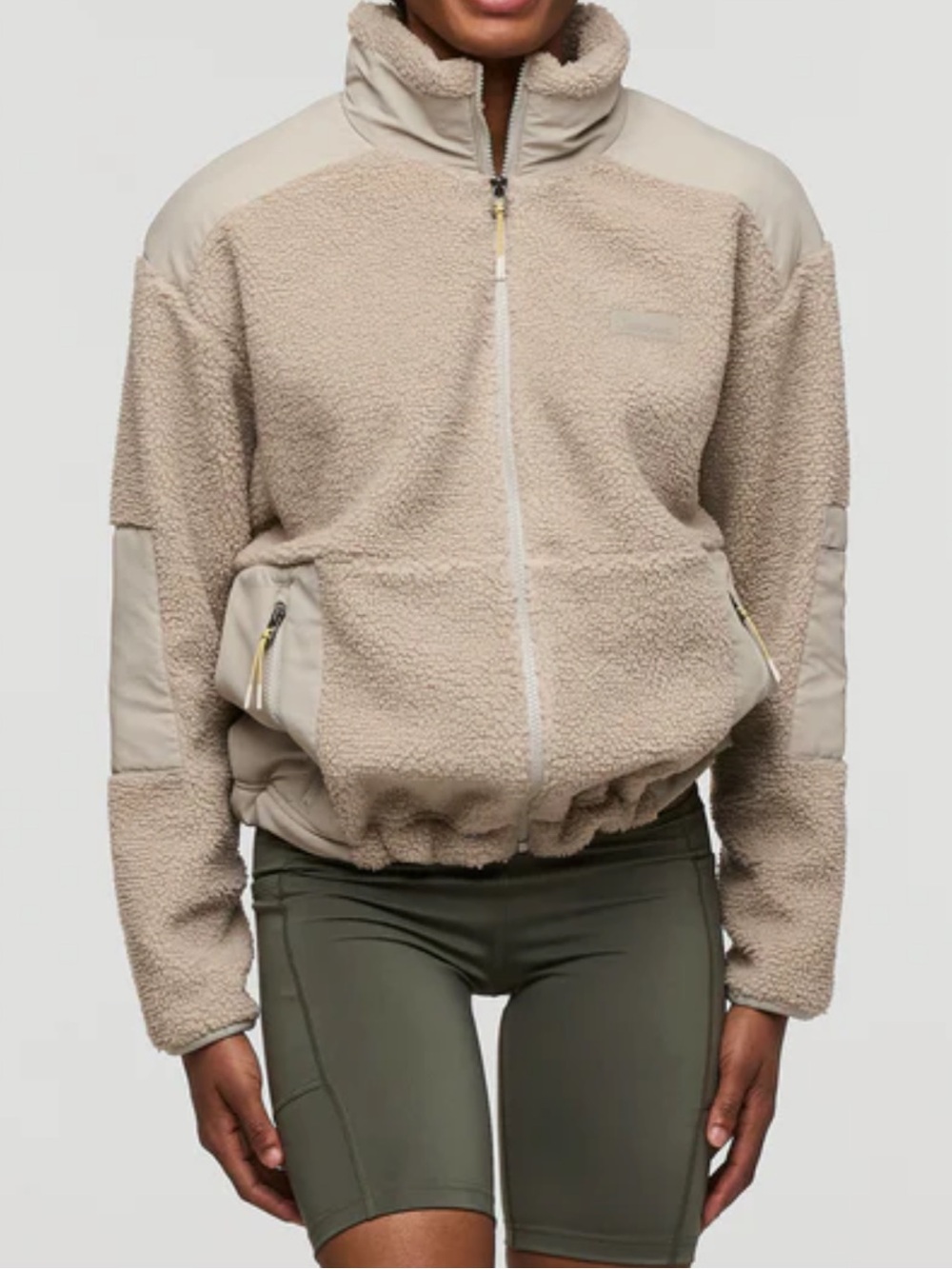 Cotopaxi Bacano Sherpa Fleece Jacket Pebble Gray Small Oversized Synch Hem EUC
